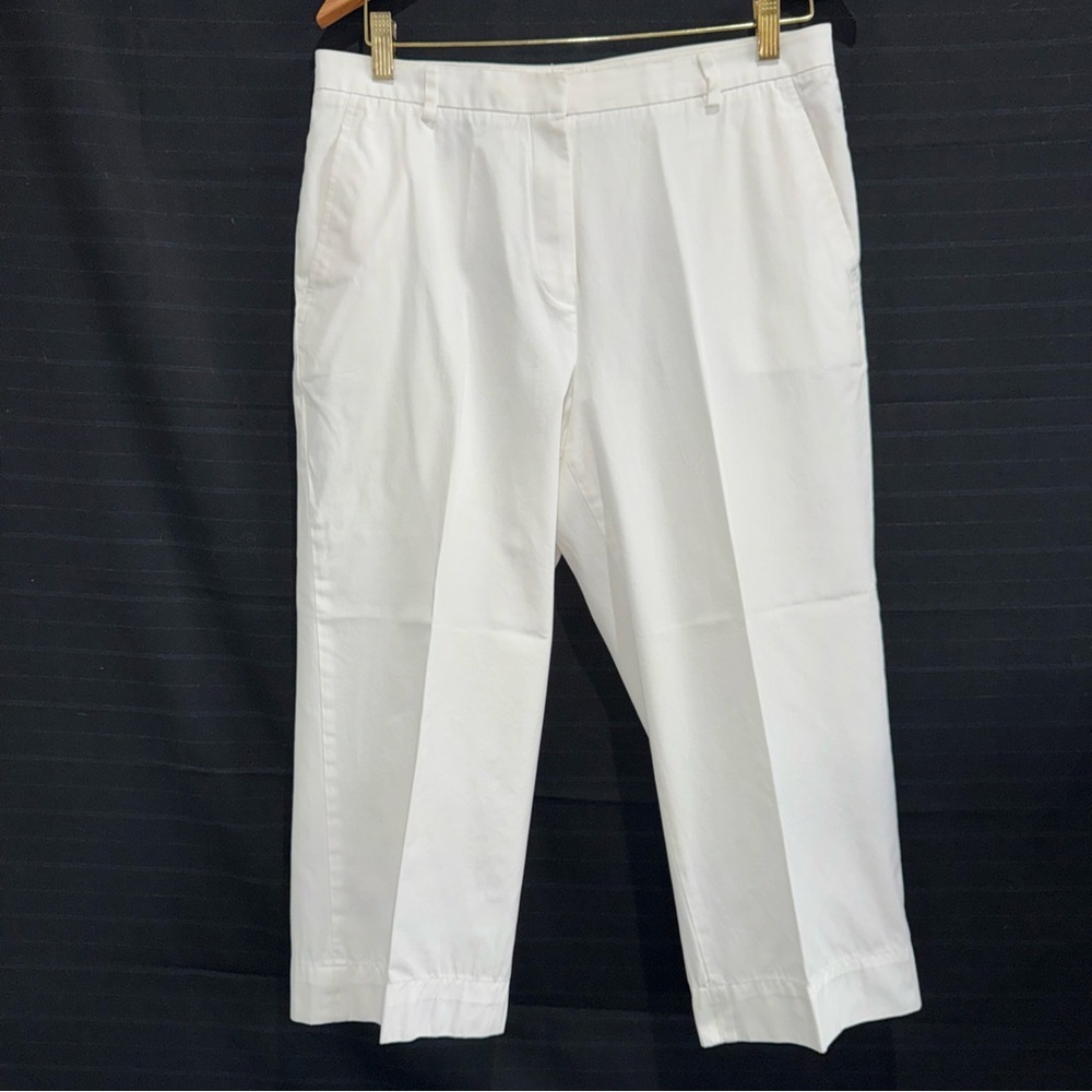 Brooks Brothers White Cotton Flat Front Straight Leg Cropped Pants Capri Sz. 10